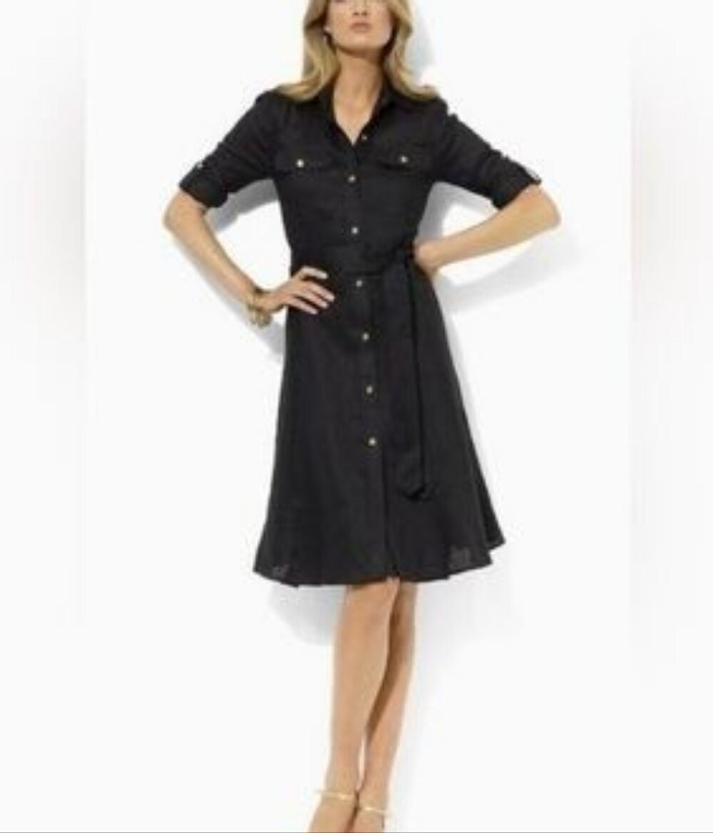 Lauren Ralph Lauren Lovell Linen Shirtdress – Black – Size XS – Tissue